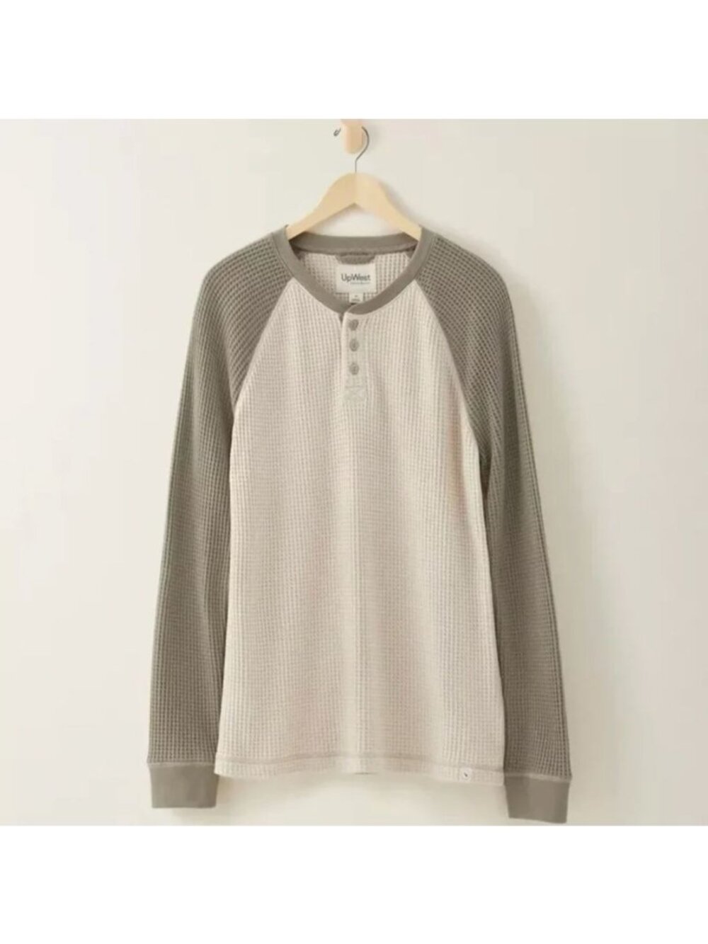 UpWest Cozy Up Waffle Thermal  Henley T-Shirt Long Sleeve Shirt Cream Olive XL